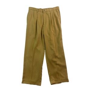 vtg 90s Joseph Abboud 34x28 Tan Dress Suit Pants Pleated Cuffed High Waisted